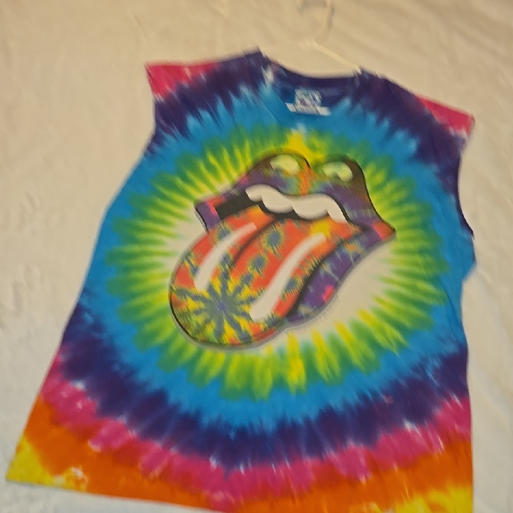 Colorful Tie-Dye Graphic Tank Top Sleevless.  Rolling Stones.